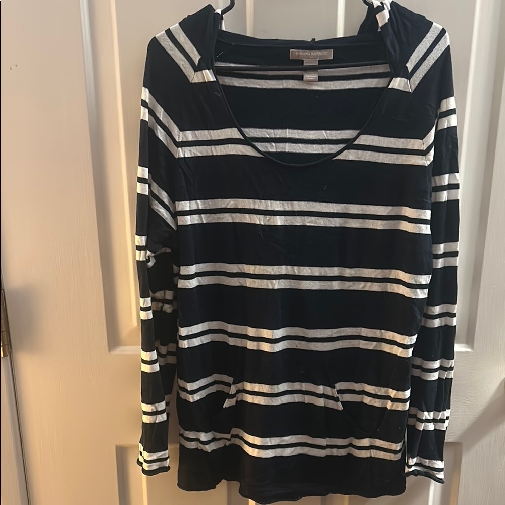 Banana Republic Navy and White Striped Knit Top with Hood